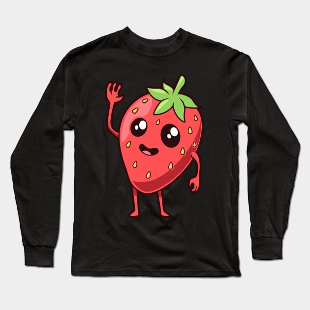 Kawaii cartoon strawberry Long Sleeve T-Shirt by Modern Medieval Design